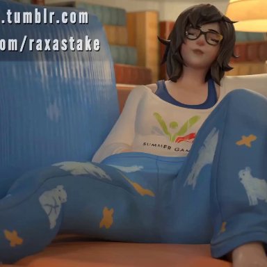 3d, animated, female, female only, loop, masturbation, mei (overwatch), overwatch, pajamei, raxastake, solo, sound, spread legs, webm