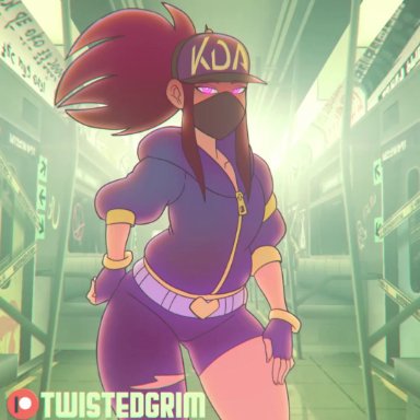 akali, animated, areolae, breasts, female, female only, k/da akali, k/da series, league of legends, looking at viewer, nipples, presenting, pussy, solo, sound