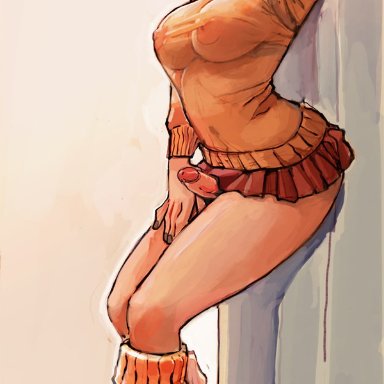 big breasts, big penis, brown hair, futanari, jjfrenchie, pinup, scooby-doo, velma dinkley