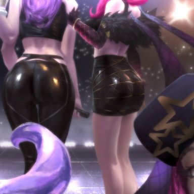 3d, 4girls, ahri, akali, ass, big ass, bodysuit, evelynn, female only, from behind, hips, idol, k/da ahri, k/da akali, k/da evelynn