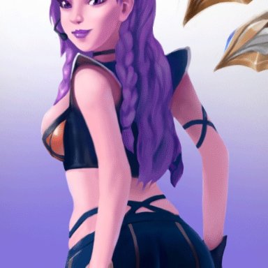 1girl, animated, ass, female, from behind, gif, idol, jiggle, k/da kai'sa, k/da series, kai'sa, league of legends, leggings, looking at viewer, purple hair