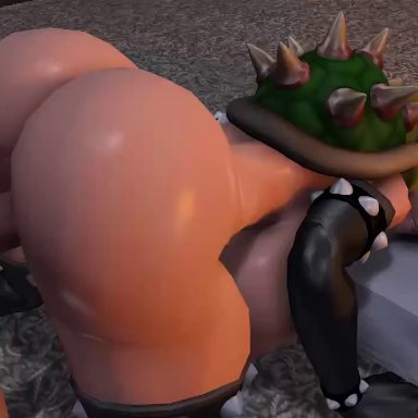 3d, animated, ass, bowsette, breasts, cleavage, erection, female, from behind, laosduude, large breasts, male, no sound, penis, sex