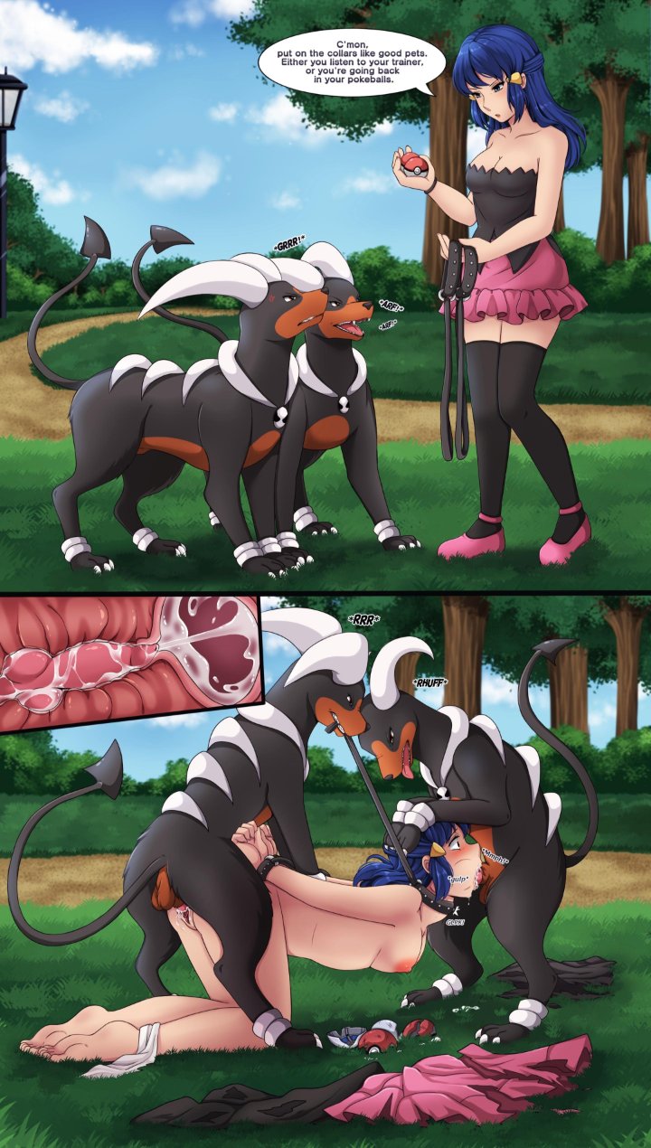 Rule 34 XYZ / pokemon, dawn (pokemon), houndoom, 1girl, 2boys