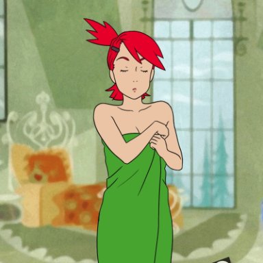 1girl, animated, animated gif, big areola, big breasts, bouncing breasts, cleavage, curvy, embarrassed, enf, enf-lover, erect nipples, foster's home for imaginary friends, frankie foster, green eyes