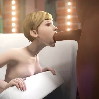 1boy, 1girl, 3d, animated, blonde hair, breasts, dark-skinned male, deepthroat, fellatio, female, irrumatio, life is strange, male, nipples, no sound