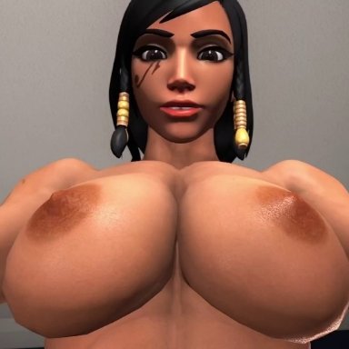 3d, abs, animated, areolae, big breasts, breasts, dark skin, dark-skinned futanari, dickgirl, erection, fellatio, futanari, justausernamesfm, large breasts, looking at viewer