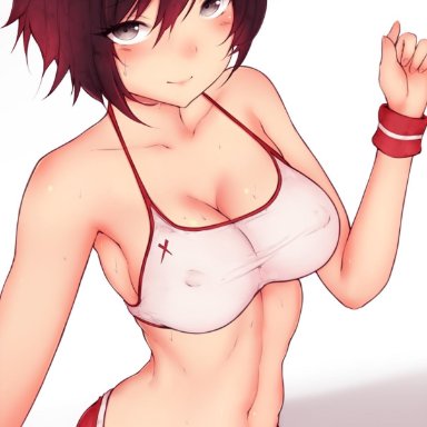 blush, breasts, cameltoe, cleavage, female, female only, kubo (artist), looking at viewer, panties, ruby rose, rwby, selfie, solo