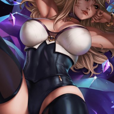 ahri, alternate costume, big breasts, blonde hair, breasts, cameltoe, cleavage, dandon fuga, female, female only, k/da ahri, k/da series, large breasts, league of legends, looking at viewer