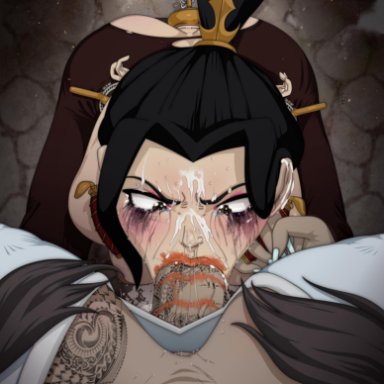 anus, avatar the last airbender, azula, bondage, breasts, buttplug, cleavage, cum, cum on face, dark skin, dark-skinned futanari, defeated, dickgirl, erection, fellatio