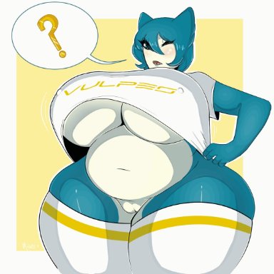 ?, 1girl, 2018, animated, anthro, ass, belly, big ass, big belly, big breasts, blue eyes, blue fur, blue hair, blush, bottomless