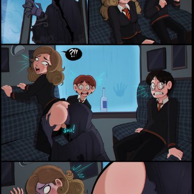 3boys, anilingus, ass, ass grab, comic, dementor, female, harry james potter, harry potter, hermione granger, male, no panties, oral, pubic hair, pussy