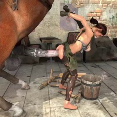 3d, anal, anal sex, animated, animopron, areolae, bdsm, breasts, cum on floor, female, forced, horse, horsecock, nipples, no sound