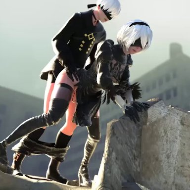 1boy, 1girl, 3d, animated, audiodude, blender, cakeofcakes, female, from behind, male, nier, nier: automata, sex, sound, straight