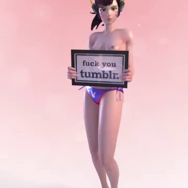 3d, animated, areolae, blender, breasts, cawneil, d.va, dancing, female, female only, headphones, looking at viewer, nano d.va, nipples, overwatch