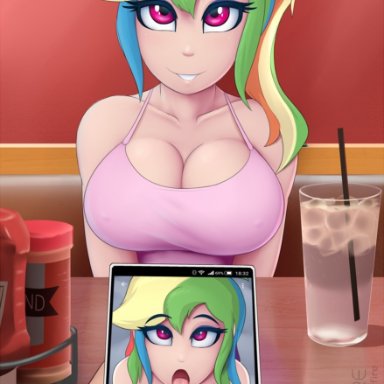 burstfire, equestria girls, juxtaposition, my little pony, nude, public, rainbow dash (mlp)