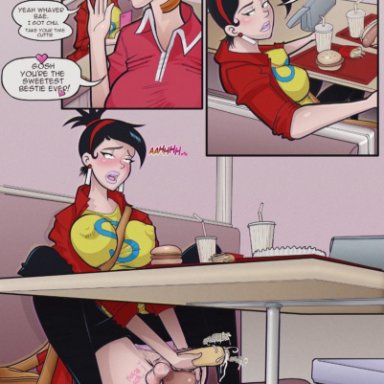 archie andrews, archie comics, big breasts, black hair, english text, food, futanari, issue 69, jughead jones, masturbation, orange hair