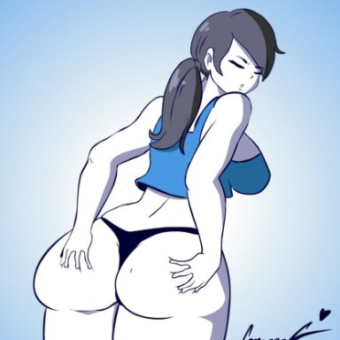 animated, anus, ass, big breasts, breasts, cleavage, female, female only, huge ass, large breasts, looking at viewer, looking back, scruffmuhgruff, wii fit, wii fit trainer