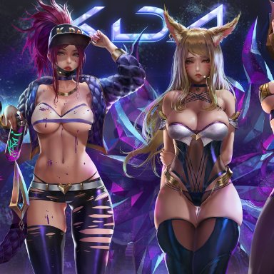 4girls, ahri, akali, blonde hair, cleavage, evelynn, female, female only, k/da ahri, k/da akali, k/da evelynn, k/da kai'sa, k/da series, kai'sa, large breasts