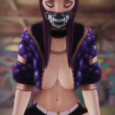 3d, akali, animated, closed eyes, clothed, clothed sex, cowgirl position, k/da akali, k/da series, league of legends, male, masked, penis, rastafariansfm, reverse cowgirl position