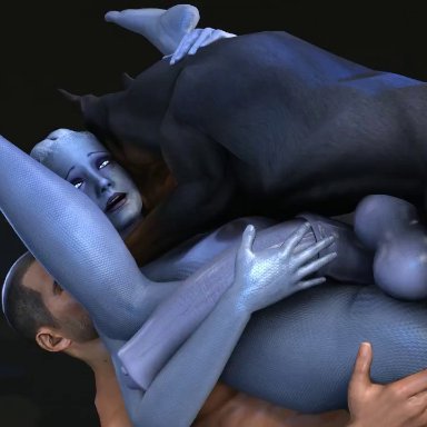 3d, alien, animated, asari, blue skin, canine, commander shepard, dickgirl, dog, double penetration, dreamersfm, equine penis, futanari, horsecock, intersex