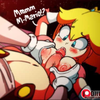 animated, areolae, breasts, diives, erection, female, male, mario, nipples, paizuri, penis, princess peach, straight, super mario bros.