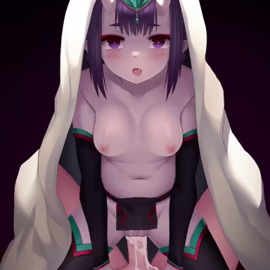 animated, bouncing breasts, breasts, cowgirl position, cum, cum in pussy, cum inside, fate (series), fate/grand order, female, horns, male, nipples, penis, pov