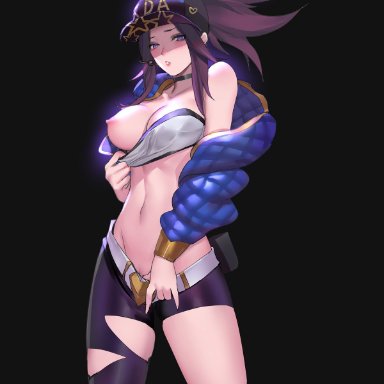 akali, alternate costume, breasts, cap, choker, female, female only, k/da akali, k/da series, league of legends, nipples, pd (pdpdlv1), solo, standing