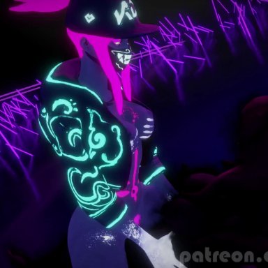 2girls, 3d, akali, animated, ass, bodypaint, breasts, cap, evelynn, female, female on top, female only, grinding, jacket, k/da akali