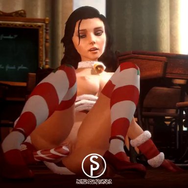 3d, animated, bioshock, bioshock infinite, black hair, breasts, burial at sea, candy cane, christmas, elizabeth, female, large breasts, nipples, pussy, sfmporn (artist)