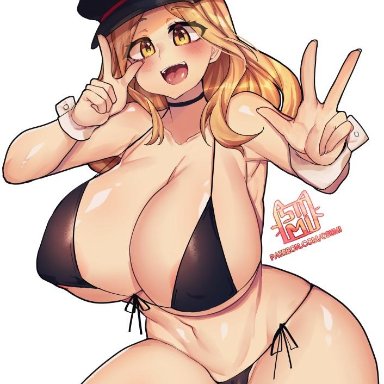 1girl, abs, big breasts, bikini, blonde hair, breasts, camie utsushimi, cleavage, female, female only, huge ass, human, large breasts, looking at viewer, my hero academia
