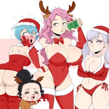 ass, big breasts, black clover, blush, breasts, charmy papittoson, cleavage, female, female only, garter belt, huge breasts, jinu, large breasts, noelle silva, thighhighs