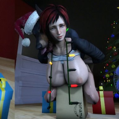 3d, anal, anal sex, animated, breasts, canine, canine penis, christmas, christmas tree, dead or alive, dog, doggy style, dreamersfm, huge breasts, knot