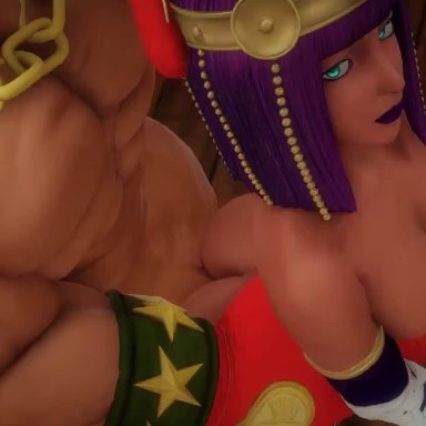 3d, animated, areolae, big breasts, bouncing breasts, breasts, dark skin, dark-skinned female, erection, female, from behind, kallenz, large breasts, male, menat