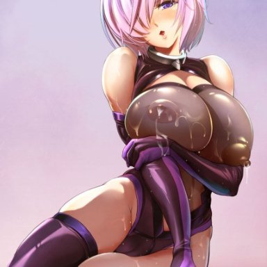 1girl, bare shoulders, big breasts, blush, breast lift, busty, cleavage, curvy, detailed background, elbow gloves, erect nipple, erect nipples, eyelashes, fate (series), fate/grand order