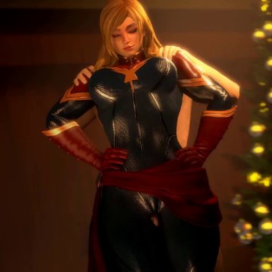 3d, animated, blackspleenlotus, blonde hair, breasts, captain marvel, carol danvers, cleavage, erection, female, male, marvel, no sound, penis, source filmmaker