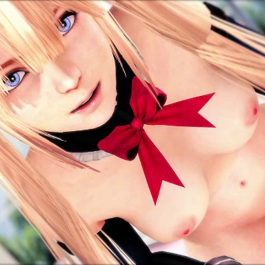 1girl, animated, areolae, big penis, blonde hair, blue eyes, bouncing breasts, breasts, dead or alive, erection, female, looking at viewer, male, marie rose, nipples