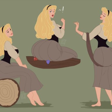 !, ass, barefoot, big butt, bird, blonde hair, bootijuse, clothed, disney, dress, female, heart, heart-shaped pupils, huge ass, log