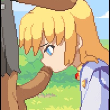 animated, blonde hair, blue eyes, clothed, colette brunel, cum, cum in mouth, dark skin, fellatio, kyrieru, looking at viewer, tagme, tales of symphonia