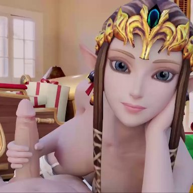 3d, animated, arti202, blender, blue eyes, erection, female, handjob, looking at viewer, male, no sound, penis, pov, princess zelda, straight