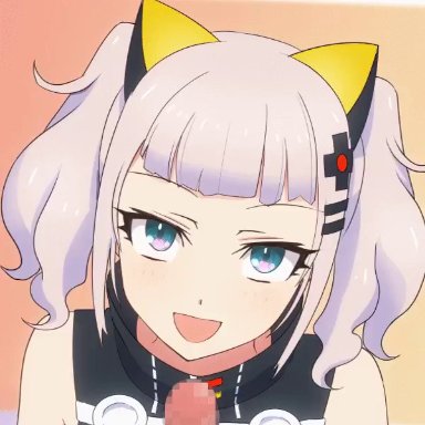 :d, 1boy, animated, bangs, bare shoulders, black dress, breasts, censored, cleavage, cleavage cutout, dress, female, hair ornament, kaguya luna, kaguya luna (character)