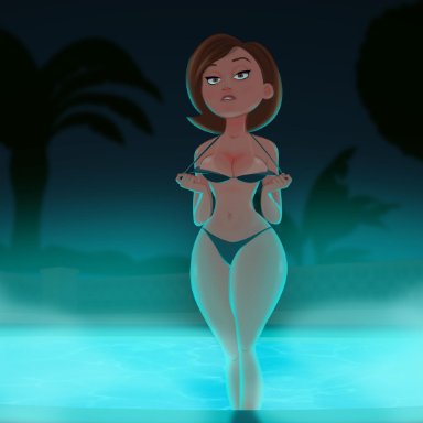 1girl, big ass, bikini, breasts, brown eyes, brown hair, busty, curvy, elastigirl, fallen vx, female, female only, helen parr, milf, pool