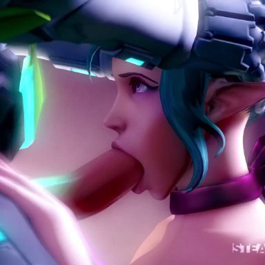 3d, animated, duo, female, genji, hand on head, irrumatio, loop, male, mercy, no sound, oral, overwatch, penis, pointy ears
