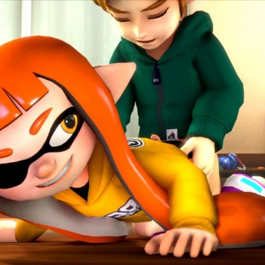 1boy, 1girl, 3d, animated, bed, bent over, blonde hair, bottomless, buttjob, clothes, clothing, duo, female, hetero, inkling