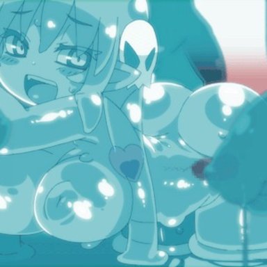 animated, bouncing breasts, goo girl, grabbing own breast, lowres, monster girl, penetration, sex, slime, tagme, zankuro