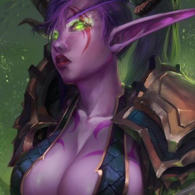 big breasts, breasts, cleavage, cutesexyrobutts, elf, female, female only, large breasts, looking at viewer, night elf, solo, world of warcraft