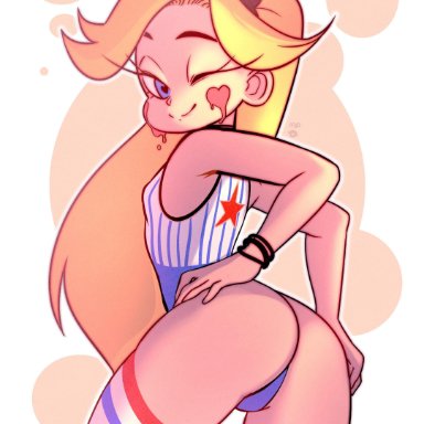 bodysuit, female, mahmapuu, solo, star butterfly, star vs the forces of evil, thigh socks, thong, winking