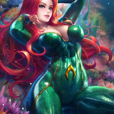 aquaman (series), blue eyes, bodysuit, breasts, dc, dressed, mera, neoartcore, red hair, tagme, uncensored, underwater