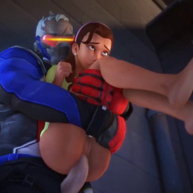 3d, age difference, alejandra (overwatch), anal, anal penetration, anal sex, barefoot, clothed sex, duo, female, larger male, lesdias, male, no sound, older male