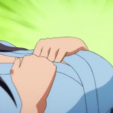 1girl, 2d, amazing breasts, animated, animated gif, anime, areolae, big boobs, big tits, boobs, boobs drop, breasts, cleavage, closed eyes, dark hair