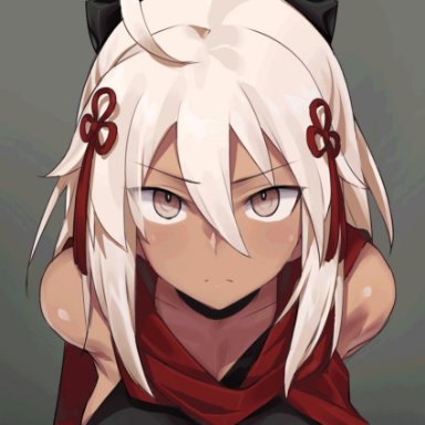 ahoge, animated, bangs, bare shoulders, black bow, blush, bow, breasts, cleavage, collarbone, cum, cum on body, cum on breasts, cum on mouth, cum on upper body